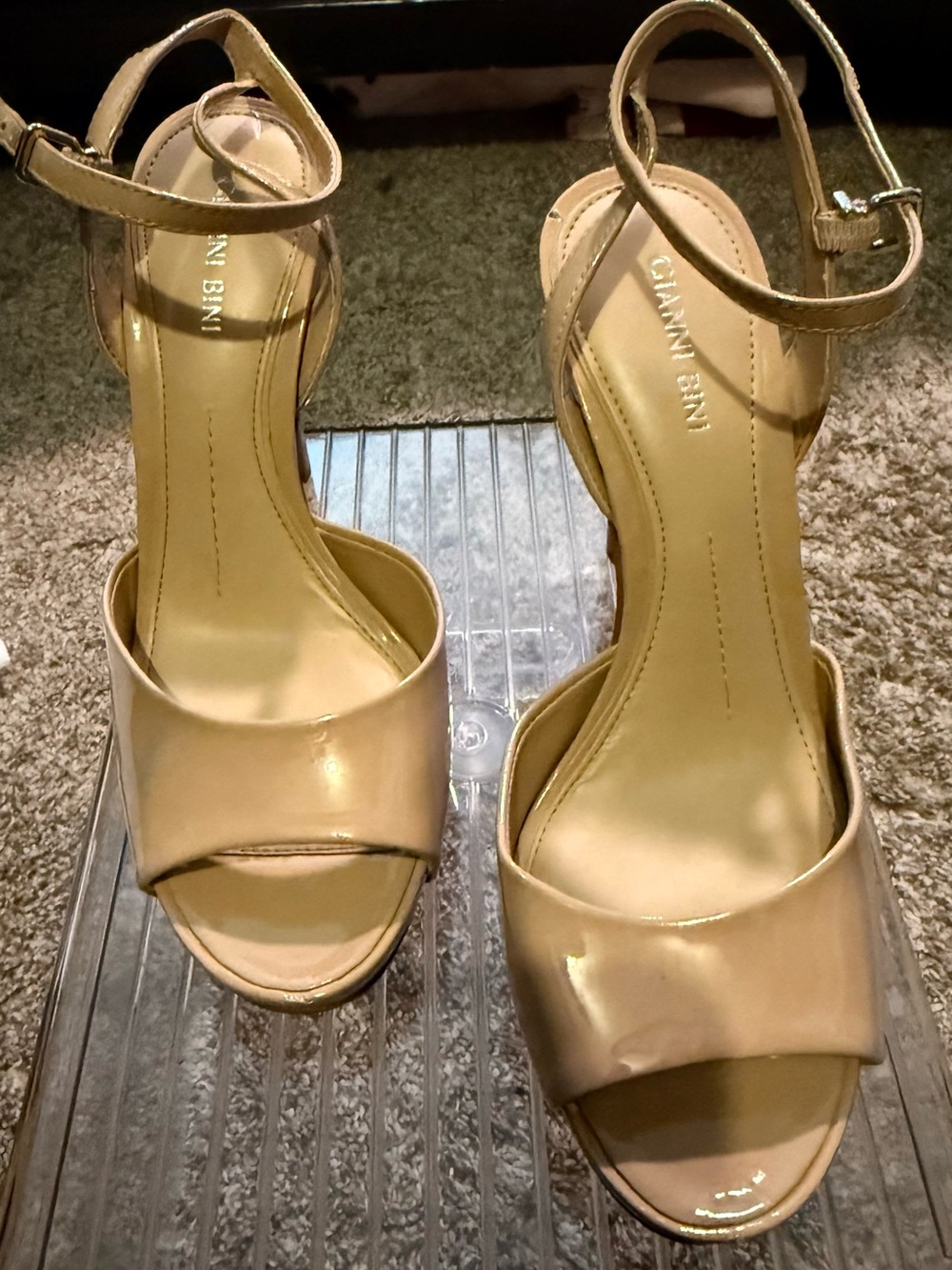 Gianni Bini Beige Patent Ankle-Strap Heels